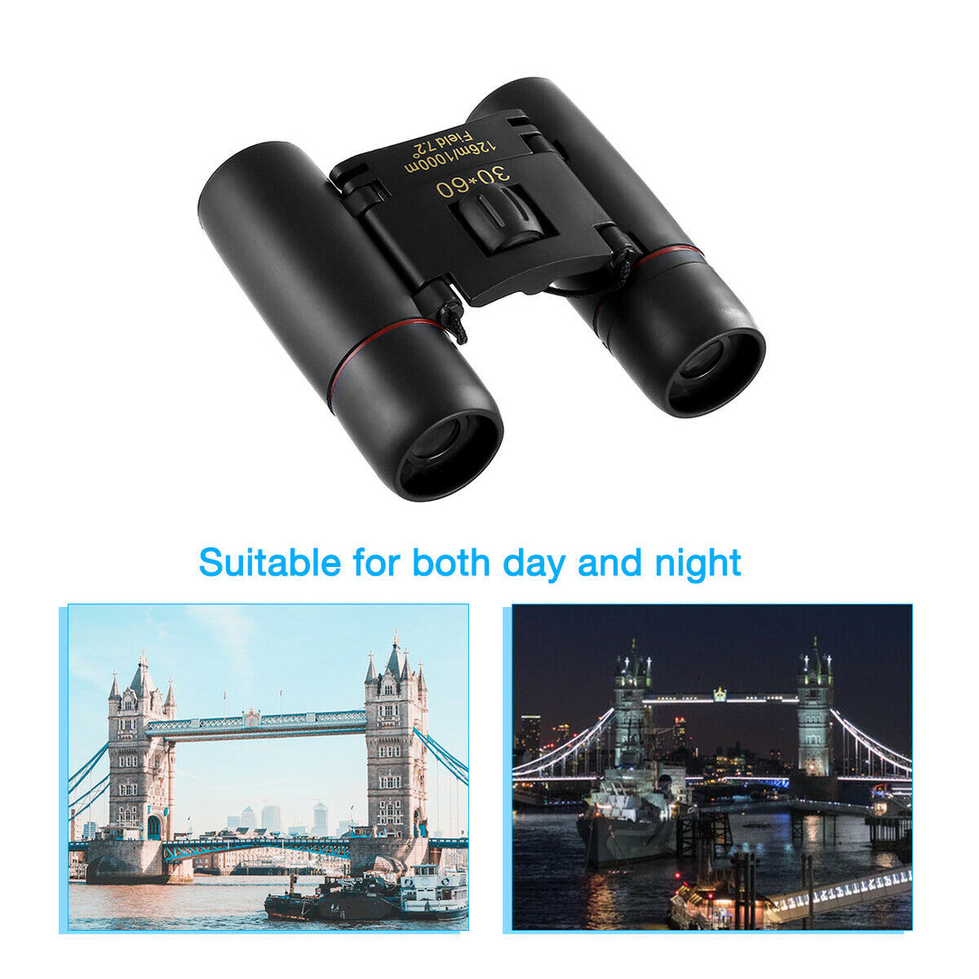 30x60 Compact Folding Binoculars for Day Night Outdoor Use