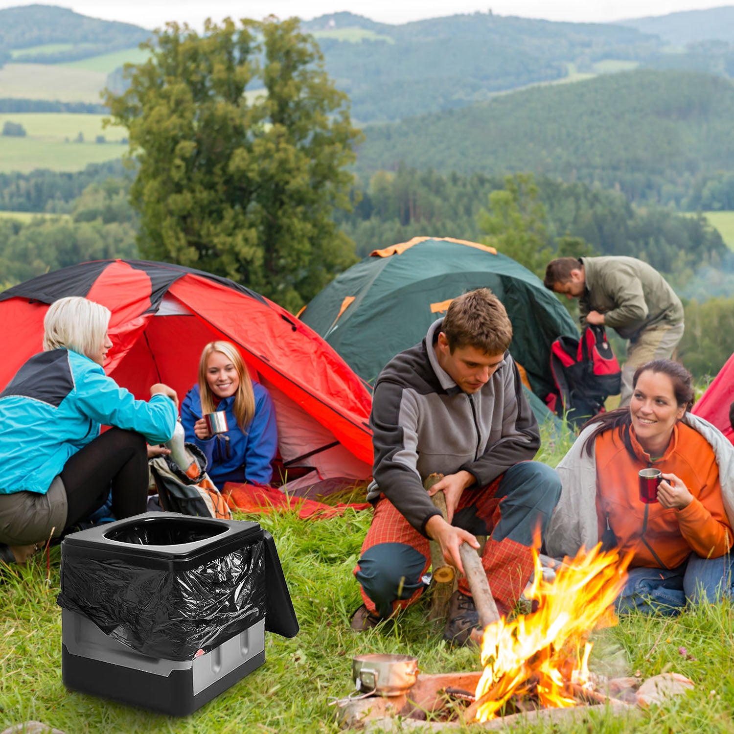 Portable Foldable Toilet for Car Camping Hiking with Lid and Bag