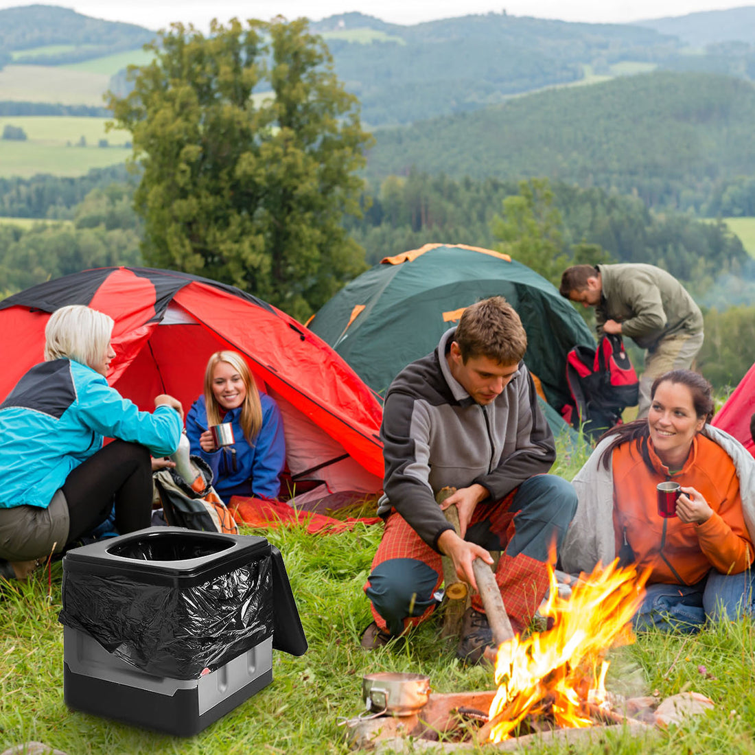 Portable Foldable Toilet for Car Camping Hiking with Lid and Bag