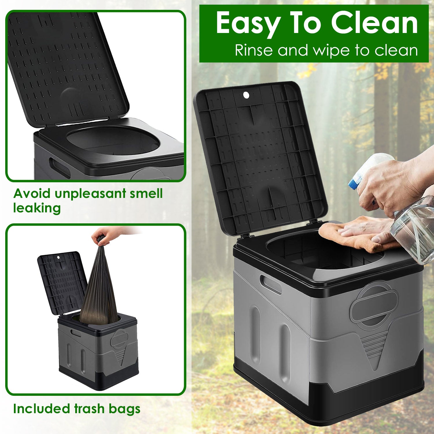 Portable Foldable Toilet for Car Camping Hiking with Lid and Bag