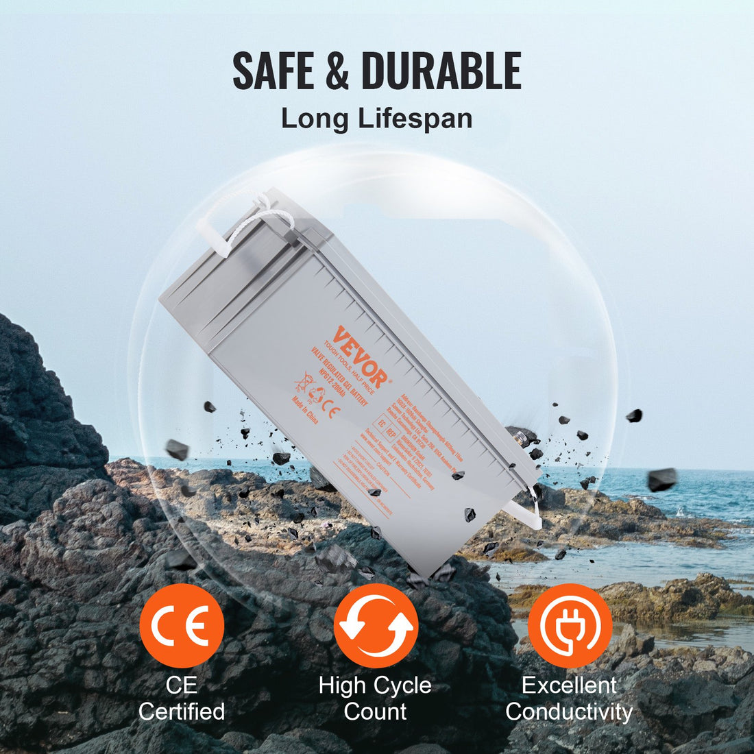 VEVOR Deep Cycle Battery, 12V 200 AH, AGM Marine Rechargeable Battery, High Self-Discharge Rate 1400A Current, For RV Solar Marine Off-Grid Applications UPS Backup Power System, Tested To UL Standards