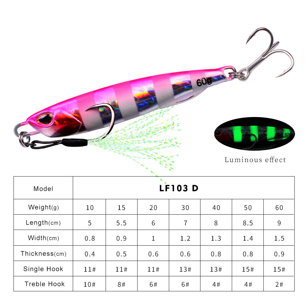 Luminous Iron Plate Fishing Lure with Treble Hook
