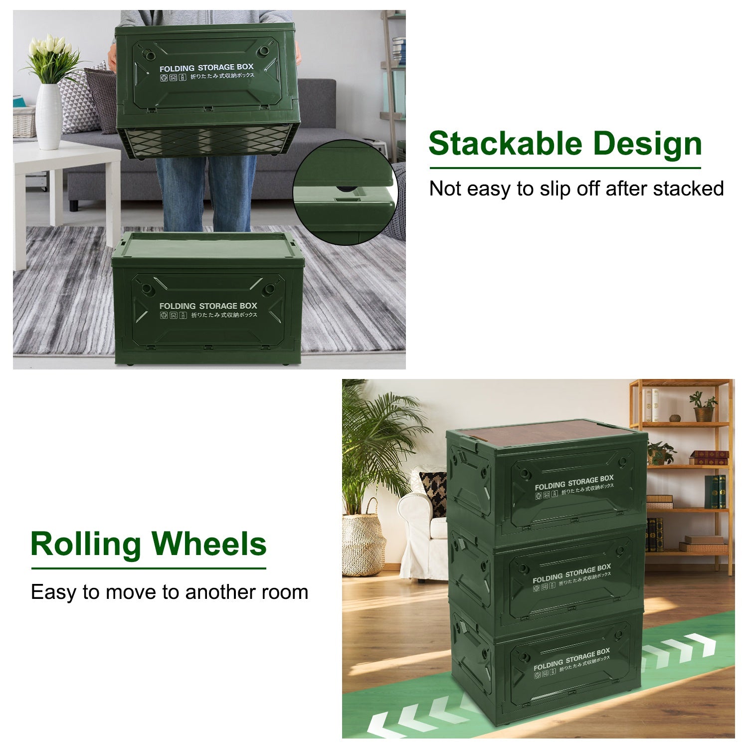 1Pc Folding Storage Bin Camping Collapsible Organizer Box Stackable Grocery Container Shelf Baskets With Cutting Board Top Lid 4 Side Lockable Doors Wheels For Camping Home Car RV