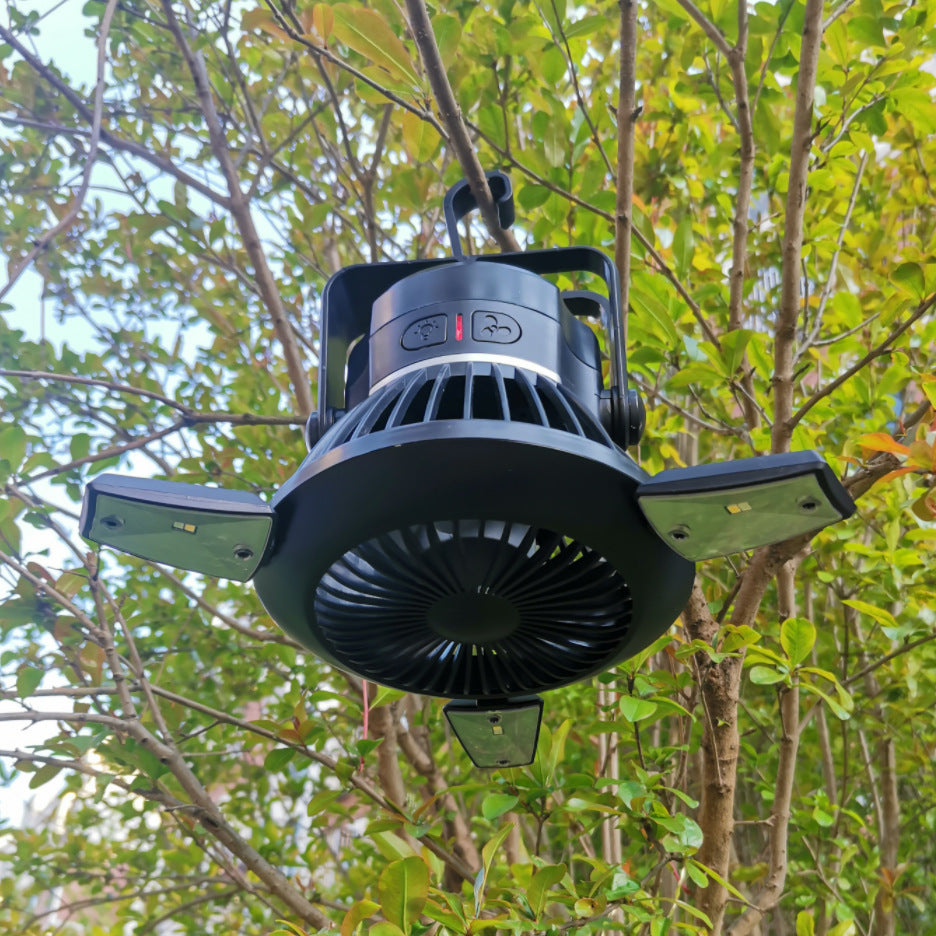 Solar Rechargeable Foldable Camping Fan with Hanging Hook and USB