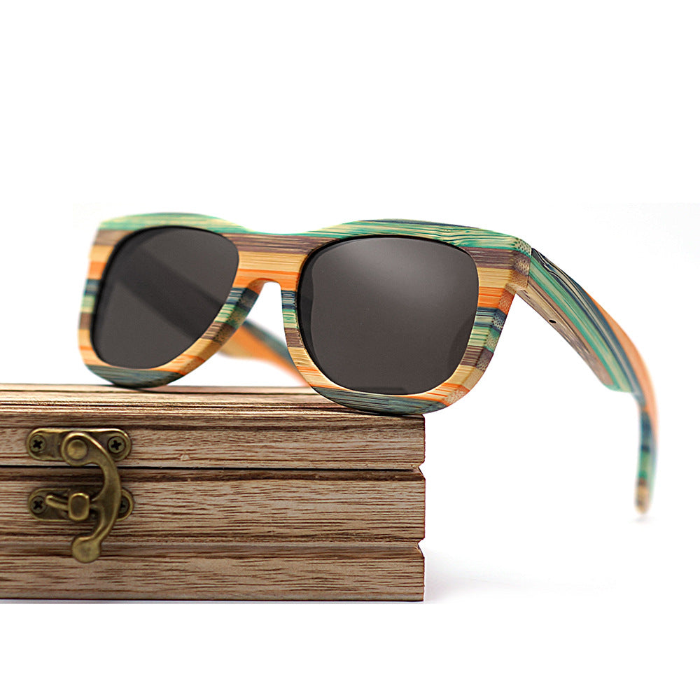 Bamboo and Wood Retro Polarized Sunglasses Multilayer Frame