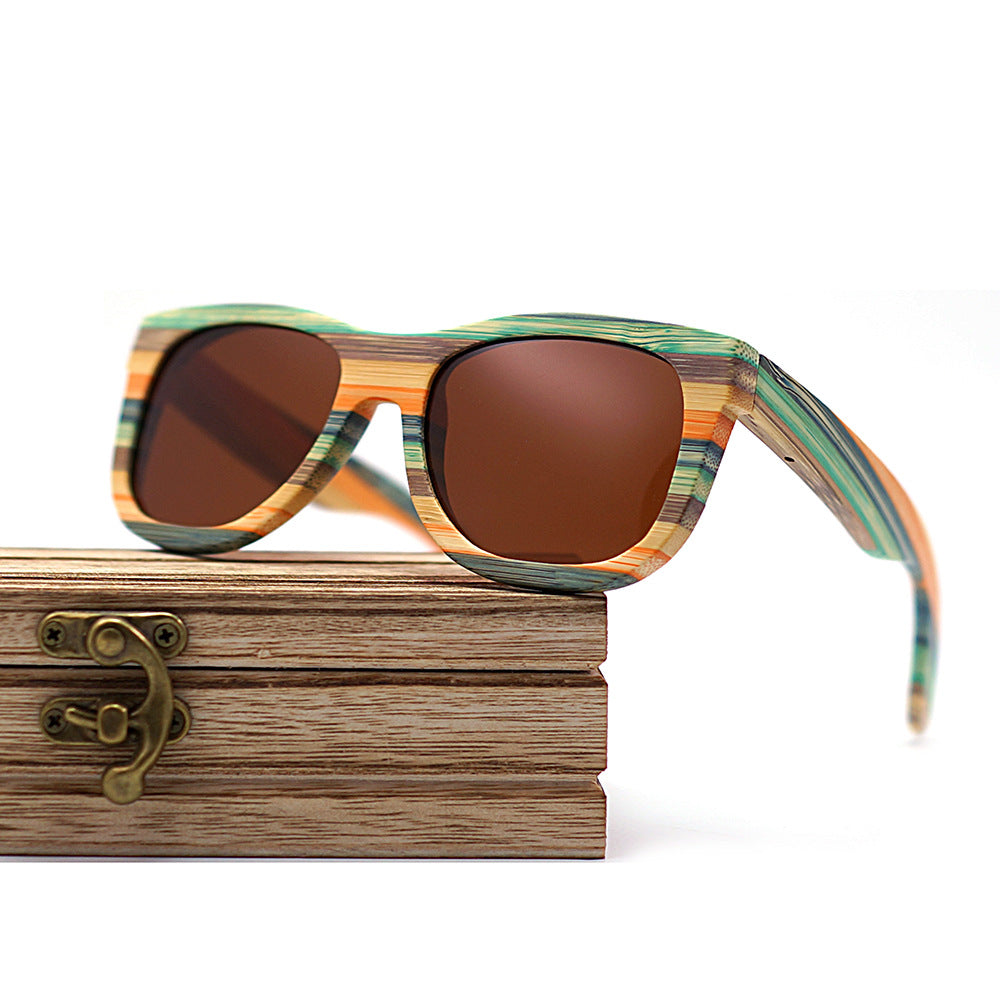 Bamboo and Wood Retro Polarized Sunglasses Multilayer Frame