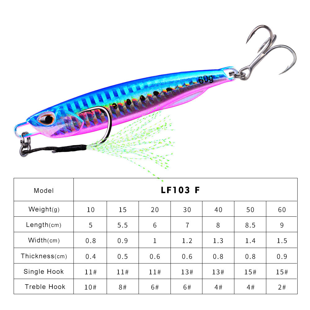Luminous Iron Plate Fishing Lure with Treble Hook
