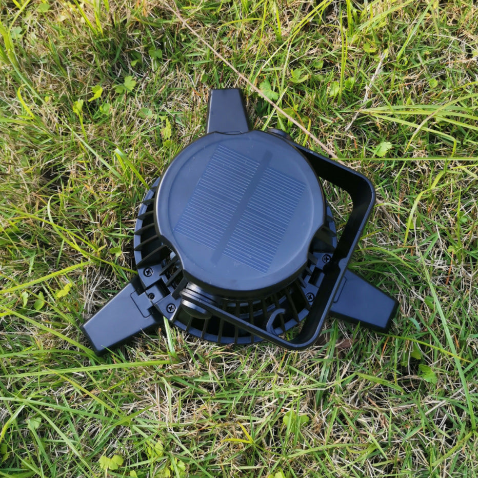 Solar Rechargeable Foldable Camping Fan with Hanging Hook and USB