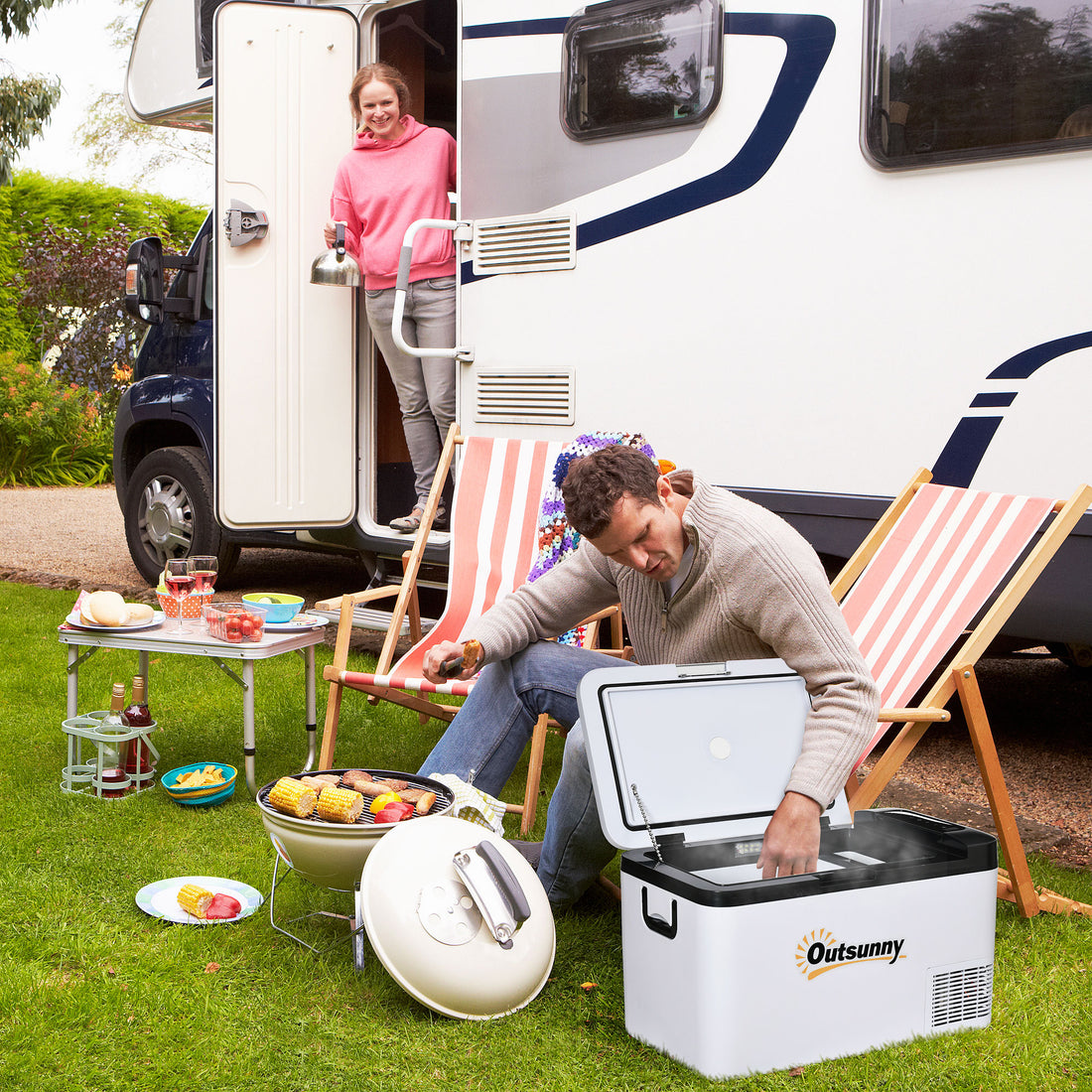 12V Car Refrigerator W/ LED Light & Foldable Handles, 25L Portable Compressor Cooler, Fridge Freezer With 12/24V DC And 110-240V AC For Campervan RV Boat Travel