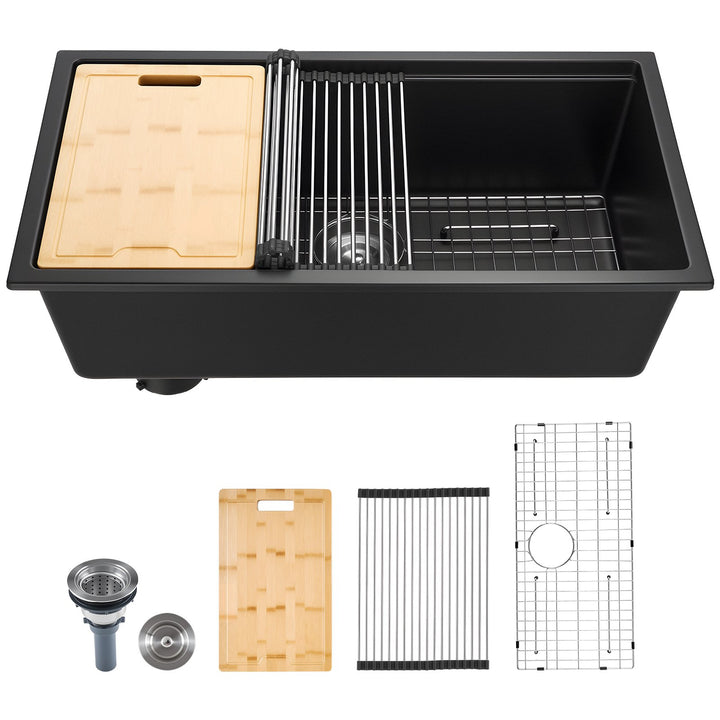33 Inch Granite Kitchen Sink Undermount Single Bowl Drop-In Basin For RV Bar