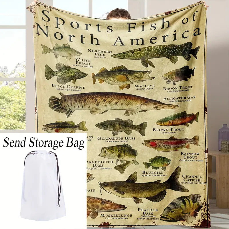 Cartoon Fish-patterned Flannel Blanket Digitally Printed Blanket