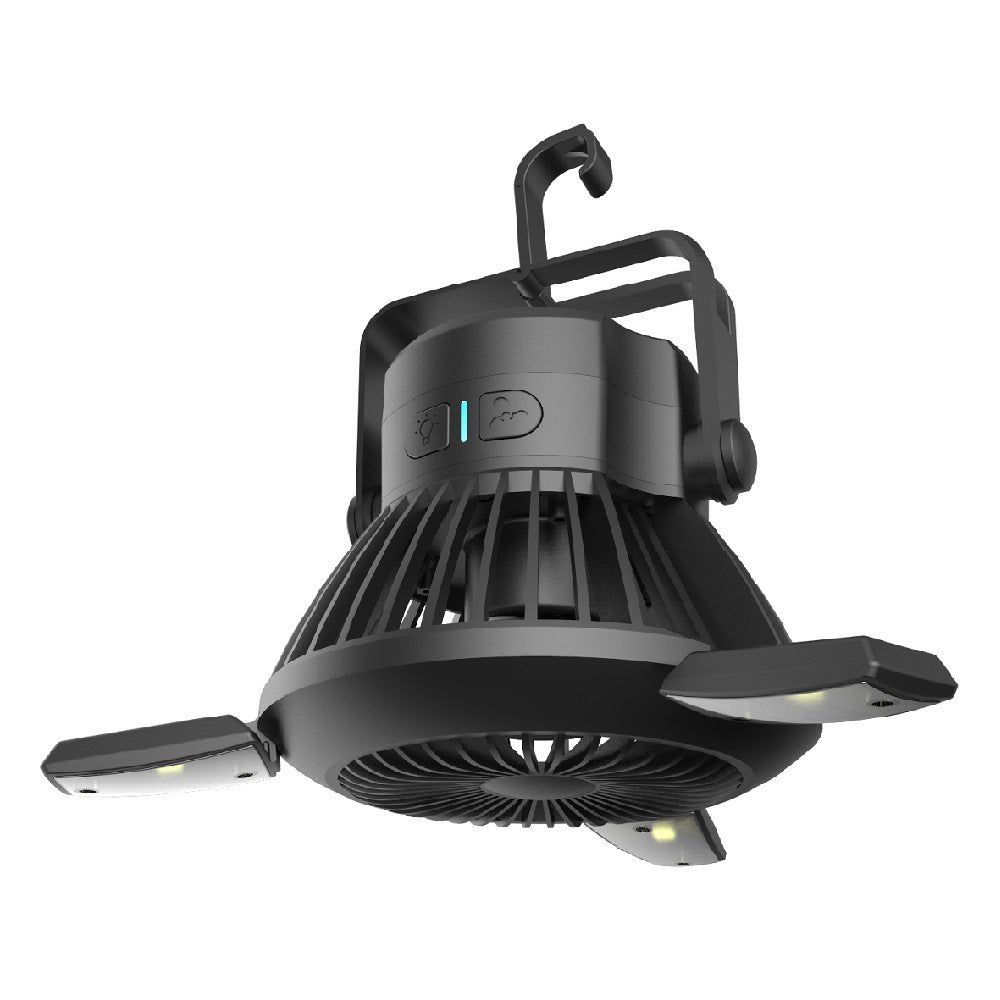 Solar Rechargeable Foldable Camping Fan with Hanging Hook and USB