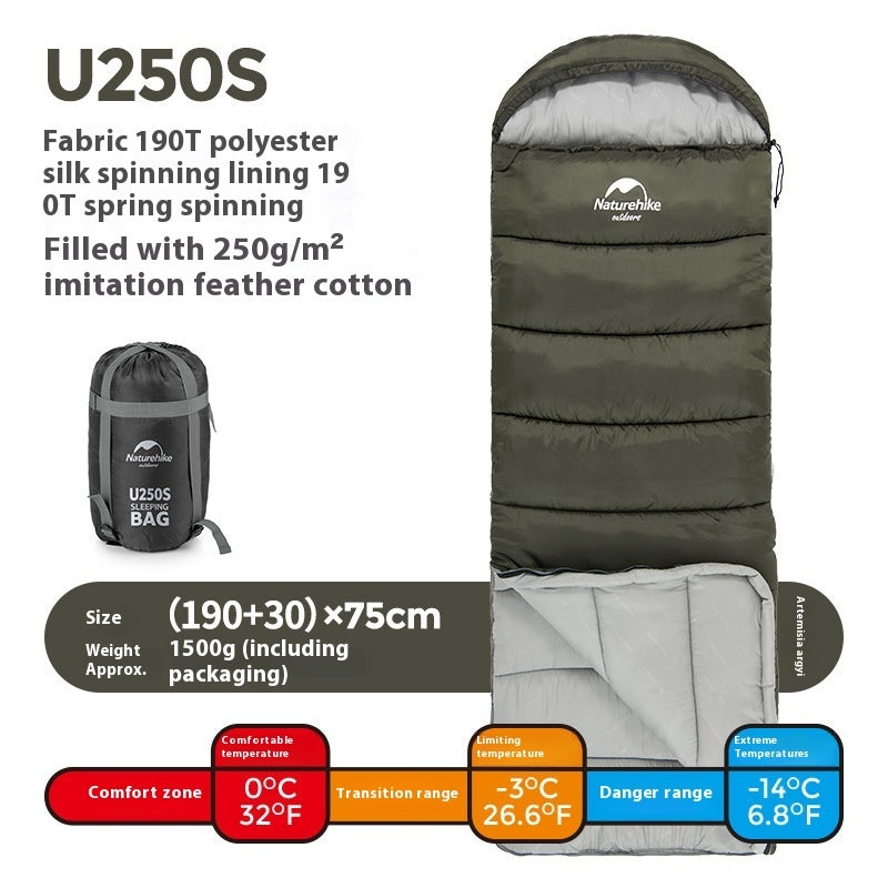 Envelope Hooded Sleeping Bag Cold-proof