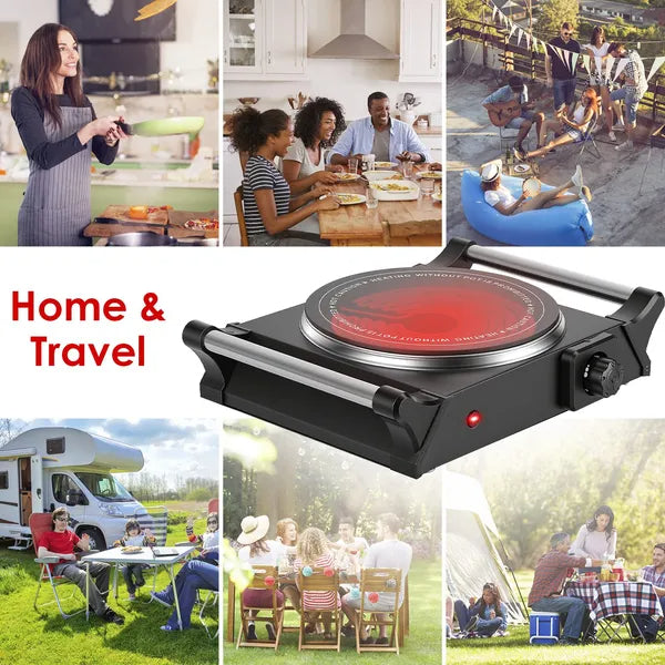Electric Single Burner Portable Heating Hot Plate Stove Countertop RV Hotplate With 5 Temperature Stepless Adjustments Portable Handles