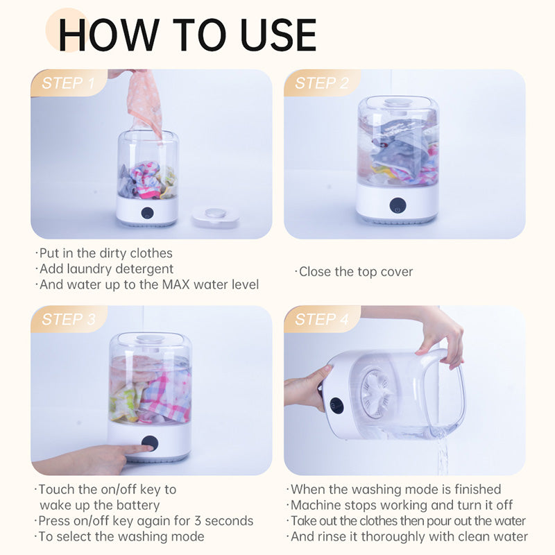 Portable Mini Washing Machine USB Rechargeable Cordless Washer For Underwear, Socks, Baby Clothes, 4L Capacity With Digital Control, Quiet & Efficient For Apartment, Dorm, Travel, Camping & RV