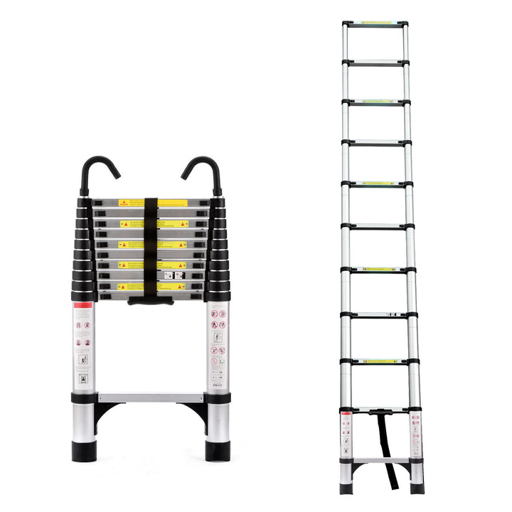 10.5ft  About 3.2m Retractable Ladder, Multi-functional Foldable Ladder, With Hook, Aluminum Retractable Ladder, Suitable For Daily Use Of RV, Attic, Home, 330 Pounds