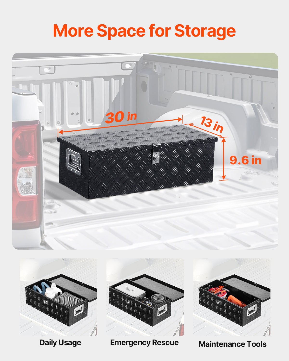 Heavy Duty Aluminum Truck Bed Tool Box, Stripes Plated Tool Box With Side Handle And Lock Keys, Storage Toolbox Chest Organizer For Trailer, Pickup, Truck Bed, RV, 30"x13"x9.6", Black