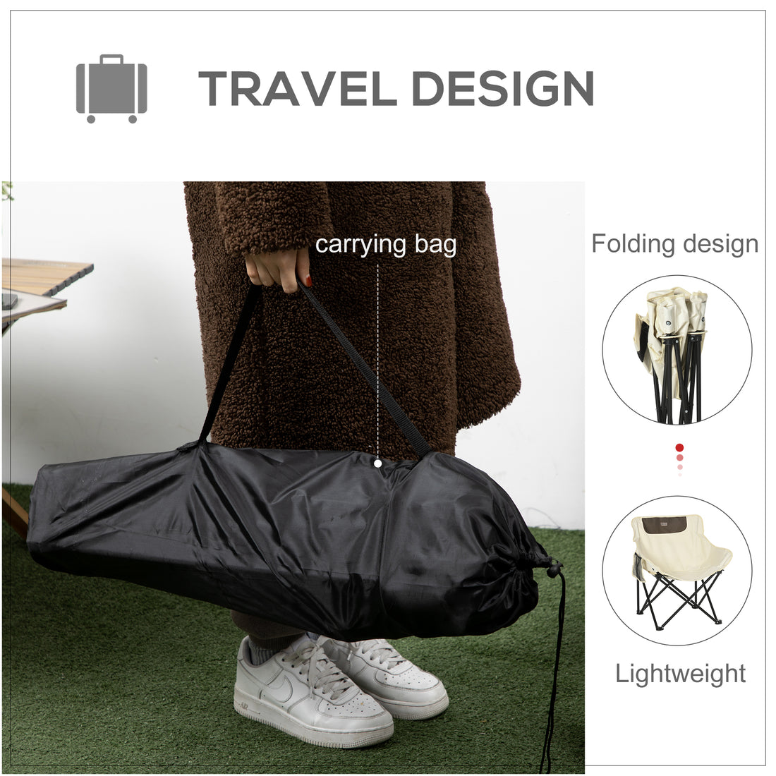 Camping Chair, Lightweight Folding Chair With Carrying Bag And Storage Pocket, Perfect For Festivals, Fishing, Beach And Hiking, White