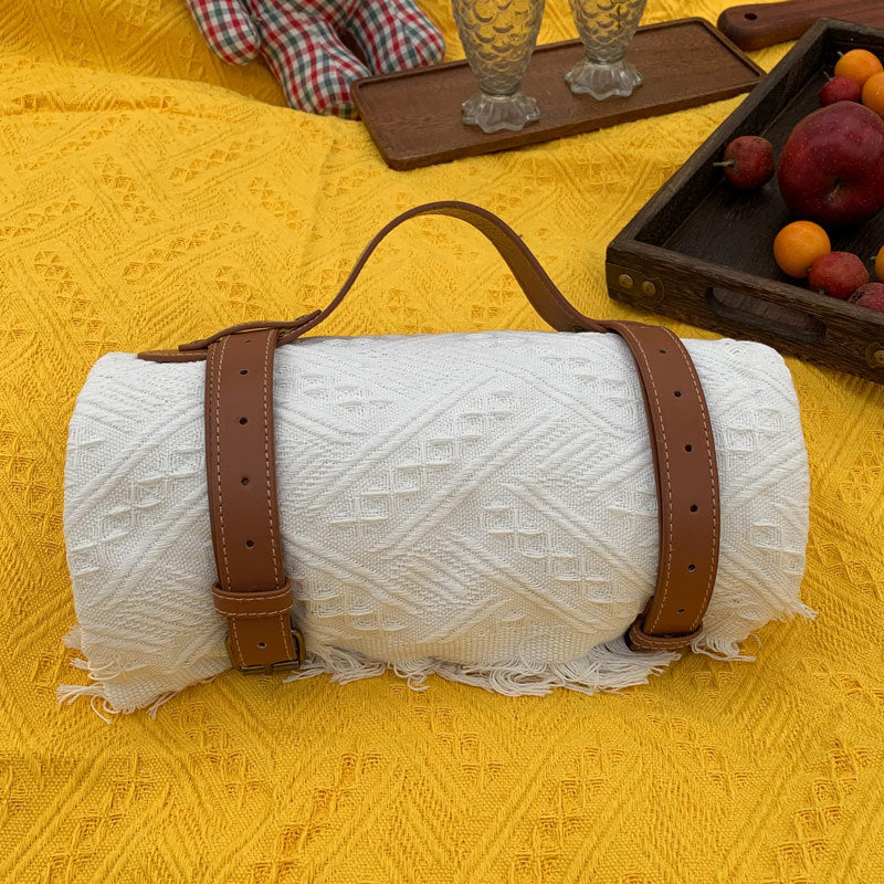 New Chessboard Plaid Knitted Thickened Camping Rugs Picnic Mat Fashion Tassel