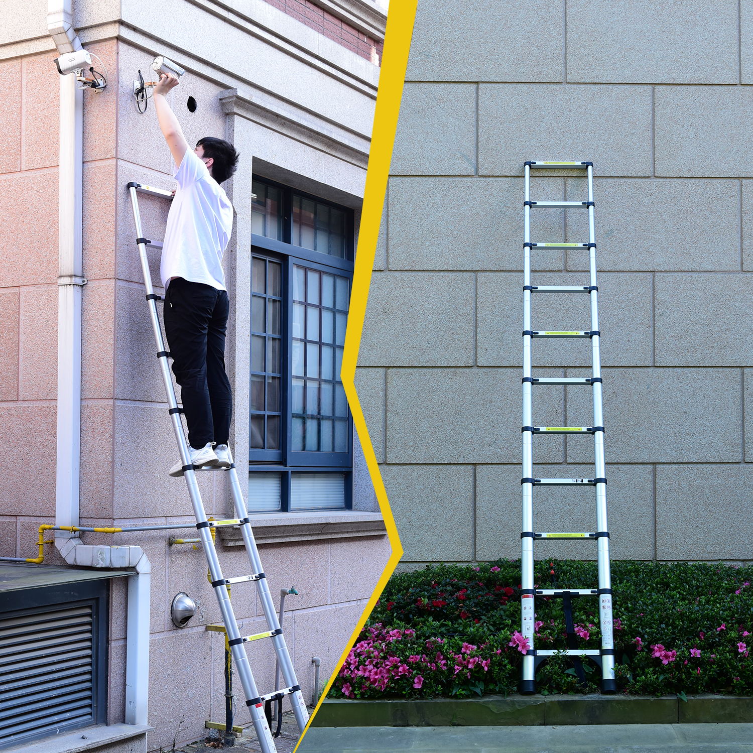 10.5ft  About 3.2m Retractable Ladder, Multi-functional Foldable Ladder, With Hook, Aluminum Retractable Ladder, Suitable For Daily Use Of RV, Attic, Home, 330 Pounds