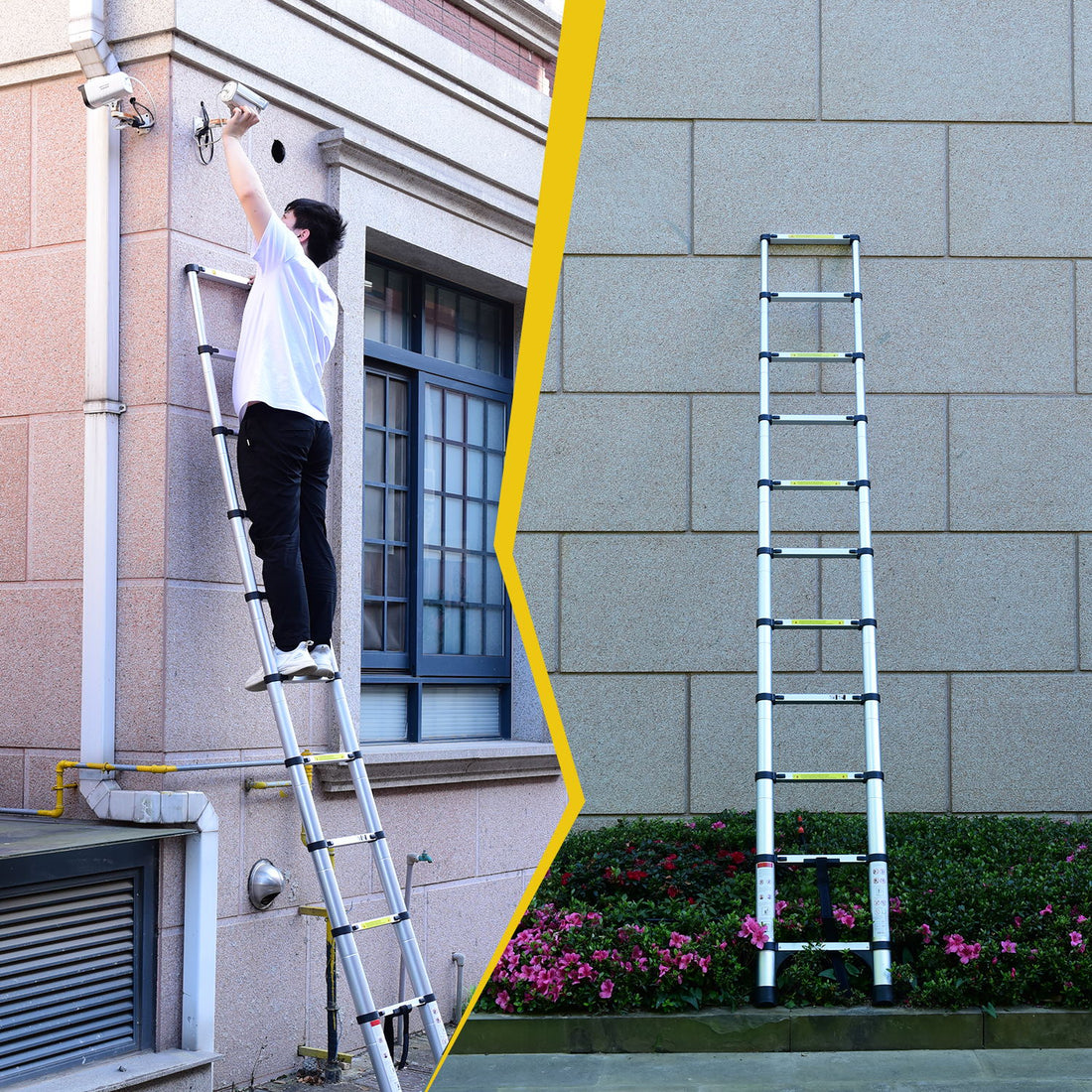 10.5ft  About 3.2m Retractable Ladder, Multi-functional Foldable Ladder, With Hook, Aluminum Retractable Ladder, Suitable For Daily Use Of RV, Attic, Home, 330 Pounds