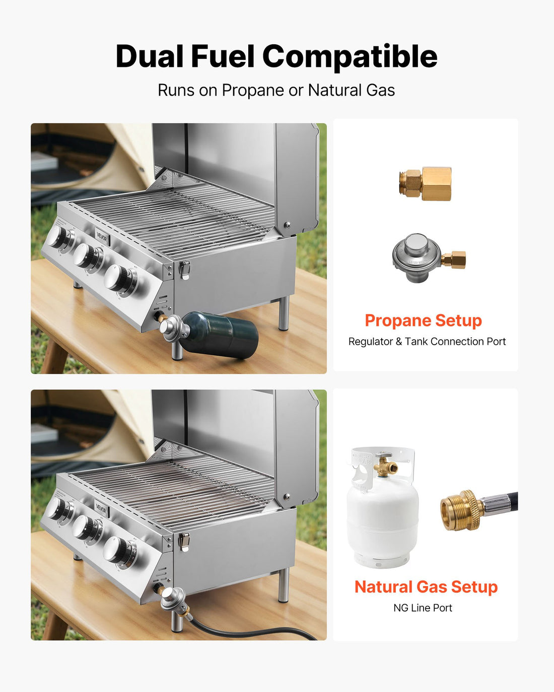 Tabletop Gas Grill, 3-Burner Stainless Steel Portable Propane Grill, With Built-in Thermometer, Travel Locks, Weatherproof Lid, 22,500 BTU Total, For Outdoor Cooking, Patio, Party, Camping, RV