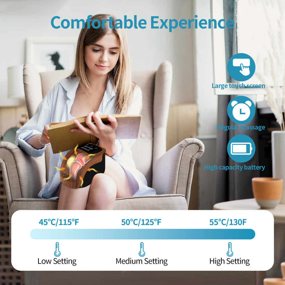 Electric Smart Knee Massager Rechargeable Pain Relief with Heating