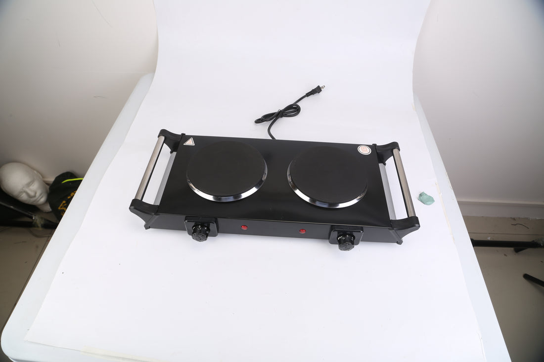 Black-White Options -- 2000W Electric Dual Burner Portable Coil Heating Hot Plate Stove Countertop RV Hotplate With 5 Temperature Adjustments Portable Handles