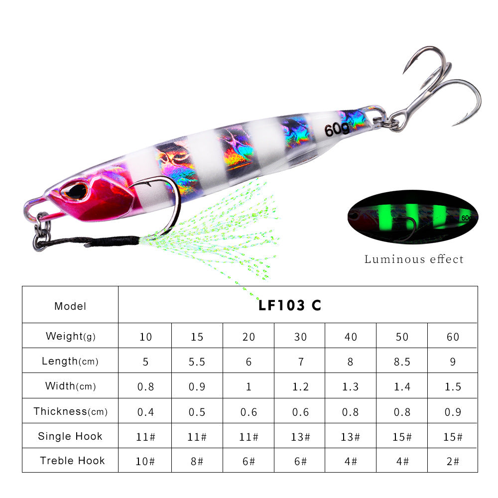Luminous Iron Plate Fishing Lure with Treble Hook