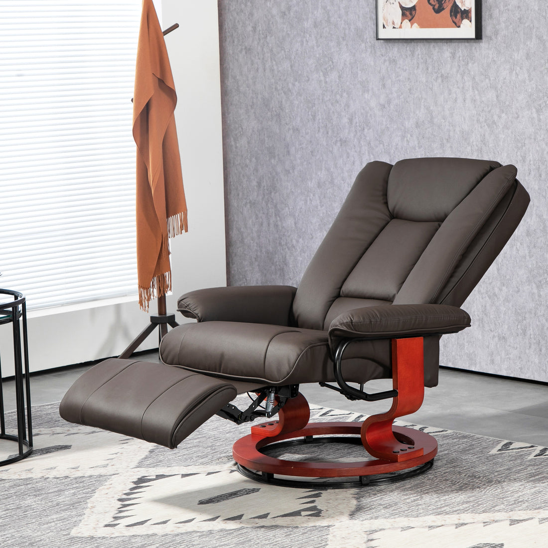 Modern RV Recliner Chair, PU Leather Swivel Recliner Armchair with Footrest for Living Room, Brown