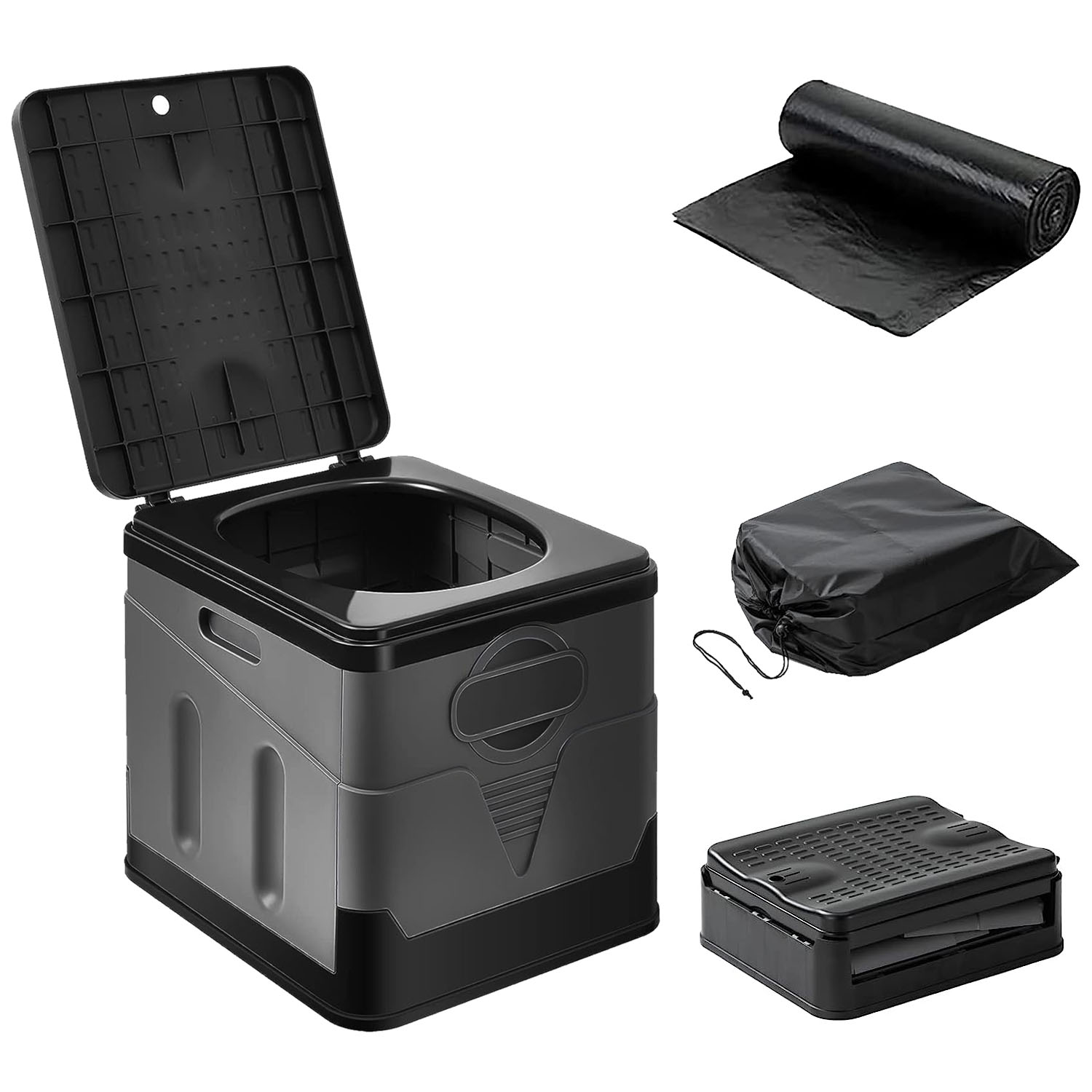 Portable Foldable Toilet for Car Camping Hiking with Lid and Bag