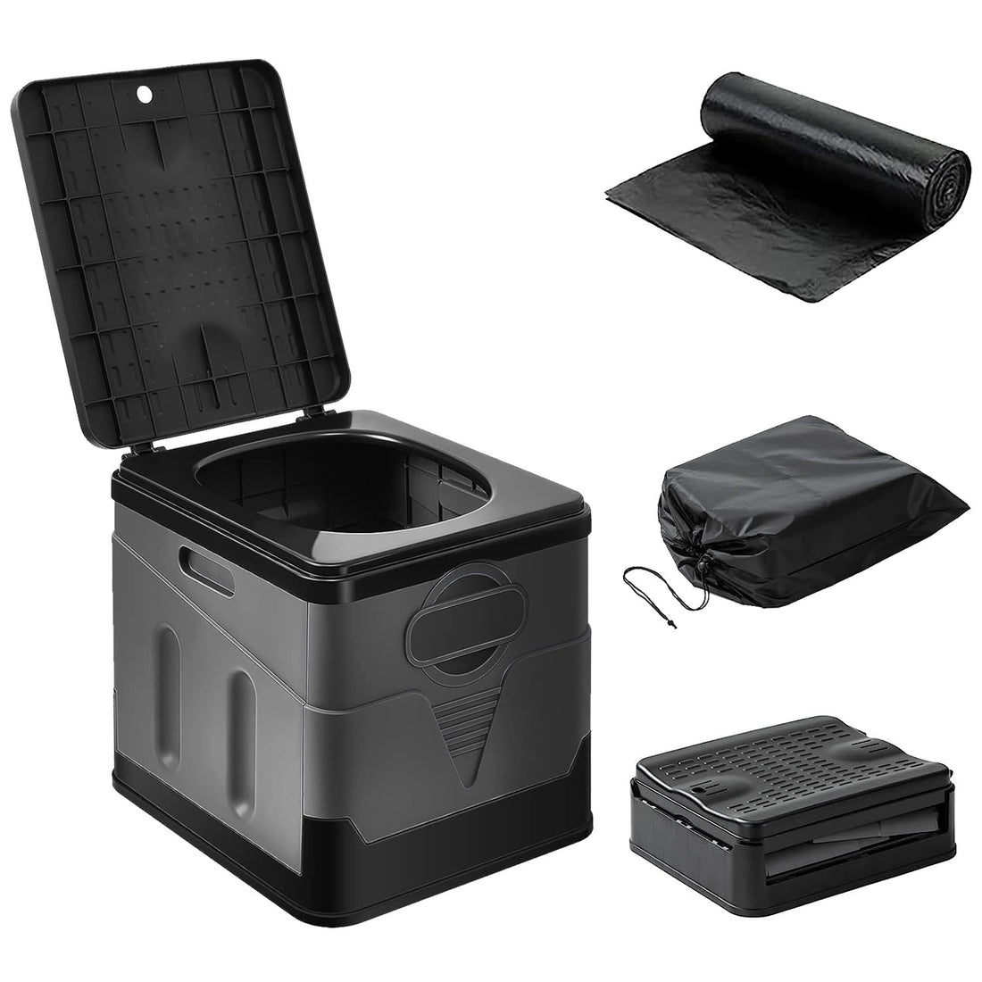 Portable Foldable Toilet for Car Camping Hiking with Lid and Bag