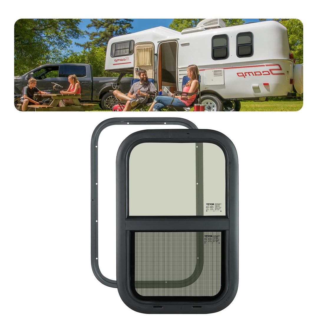 Vertical RV Window, 14" W X 22" H Tinted Sliding RV Window With Net Screen & Trim Ring, Fit 15/16" - 1 3/4" Thickness Wall, RV Window Replacement For Teardrop Cargo Trailer Camper, DOT Approved