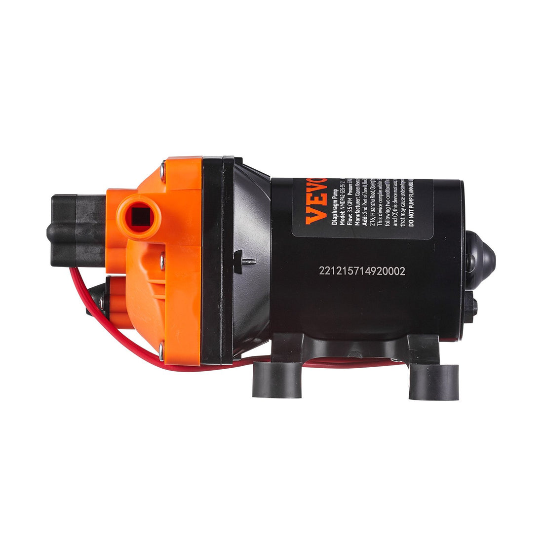 VEVOR Water DiaphragmPump, 12V DC, 3.5 GPM Flow, 55 PSI Rated Pressure 40-80 PSI Adjustable MNPT Self Priming SprayerPump With PressureSwitch For RV Camper Marine Boat Lawn, FCC Certified