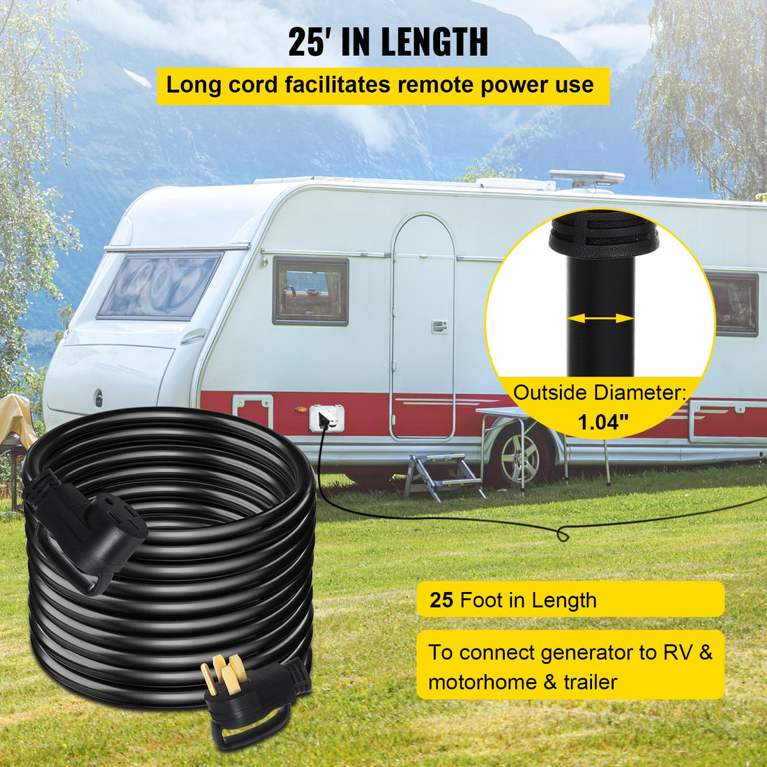 25Ft 50 Amp RV Extension Cord Durable Premium Power Cord RV 26.5mm Wire Diameter Extension Cord Copper Wire RV Cord Power Supply Cable For Trailer Motorhome Camper With Handles