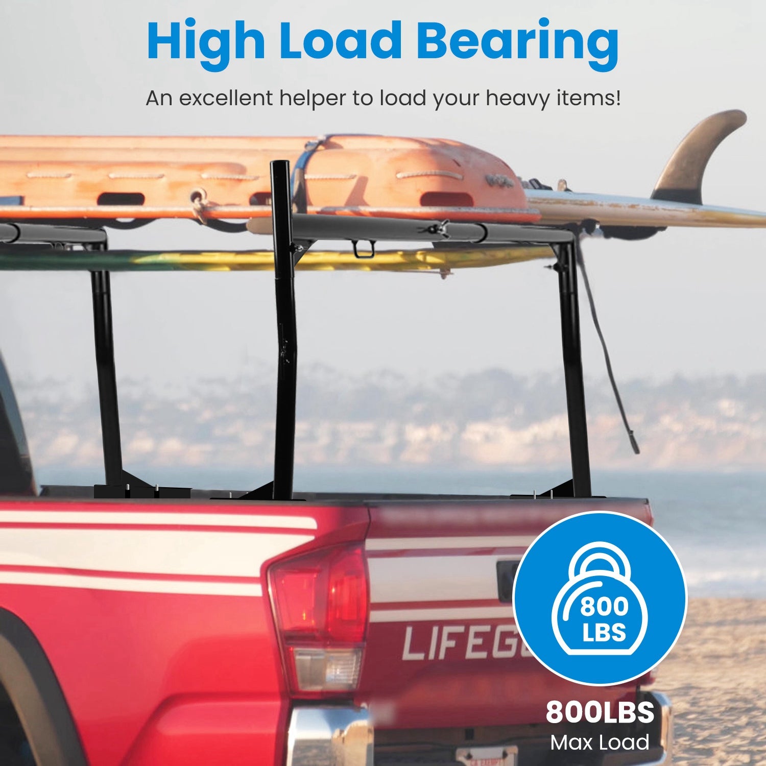 1Pair Extendable Truck Ladder Rack Non-Drilling Pick-up Truck Bed Utility Rack Adjustable Steel Truck Rack With 800LBS Capacity For 47.2-72.8in Wide Truck Bed For Kayak Surfboard