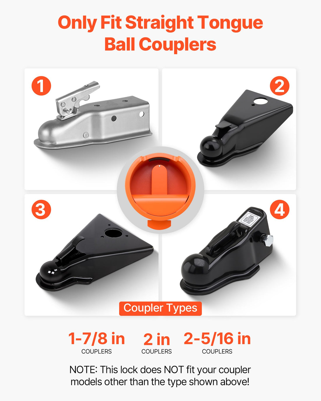 Trailer Lock, Fits 1-7/8, 2 & 2-5/16-Inch Straight Tongue Ball Couplers, Heavy Duty Hitch Lock With 4 Keys Secures Security Chains, Anti-Theft RV Trailer Locks For RV, Trailer, Boat