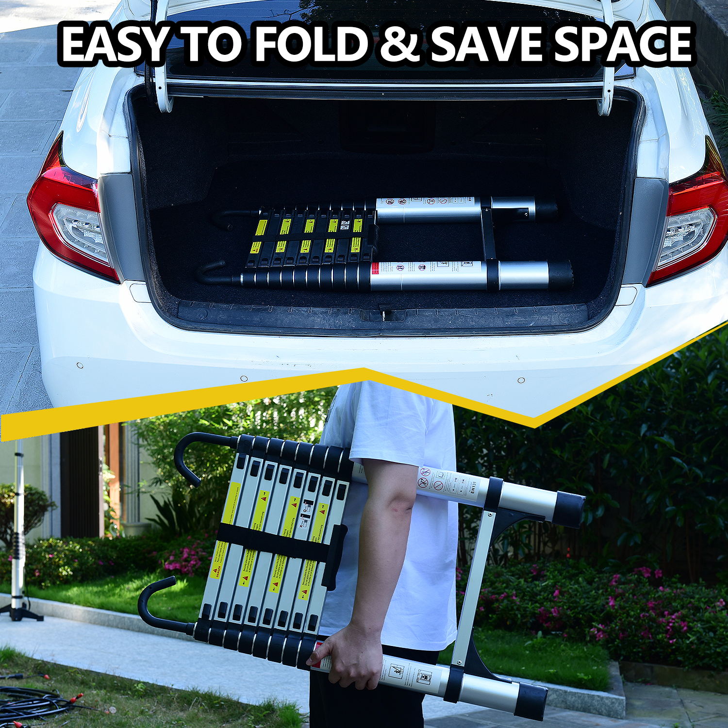 10.5ft  About 3.2m Retractable Ladder, Multi-functional Foldable Ladder, With Hook, Aluminum Retractable Ladder, Suitable For Daily Use Of RV, Attic, Home, 330 Pounds