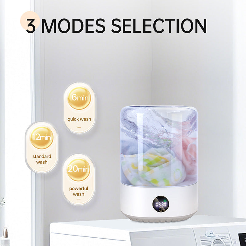 Portable Mini Washing Machine USB Rechargeable Cordless Washer For Underwear, Socks, Baby Clothes, 4L Capacity With Digital Control, Quiet & Efficient For Apartment, Dorm, Travel, Camping & RV