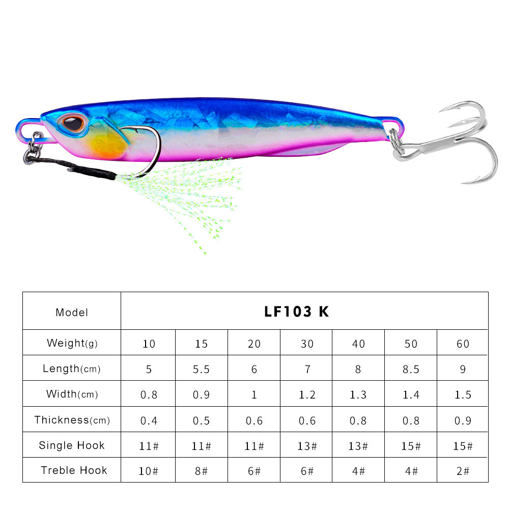 Luminous Iron Plate Fishing Lure with Treble Hook