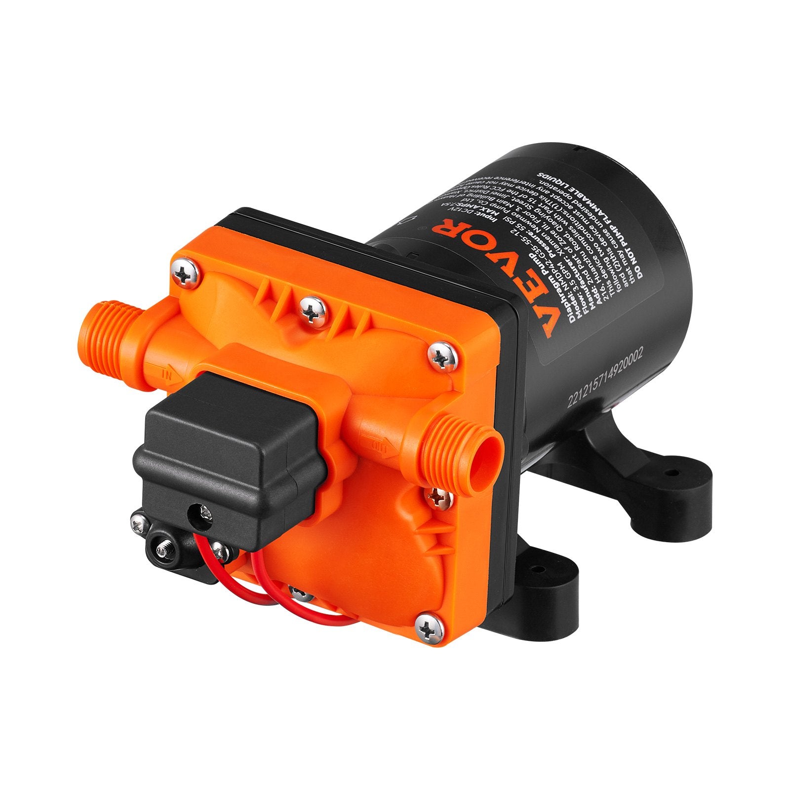 VEVOR Water DiaphragmPump, 12V DC, 3.5 GPM Flow, 55 PSI Rated Pressure 40-80 PSI Adjustable MNPT Self Priming SprayerPump With PressureSwitch For RV Camper Marine Boat Lawn, FCC Certified