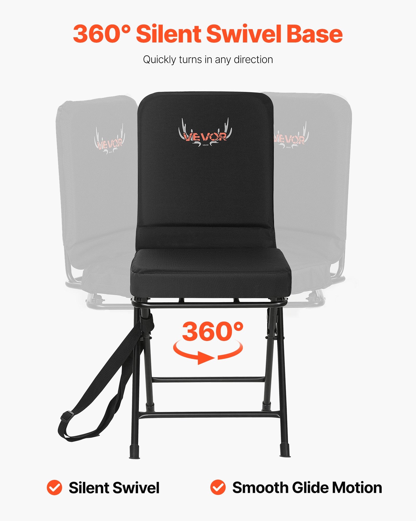 Hunting Chair, 360° Silent Swivel, Foldable Lightweight Portable Blind Chair, Heavy-Duty Steel Frame Ground Stool Seat, With Adjustable Shoulder Strap, 300 Lbs Capacity For Fishing, Camping