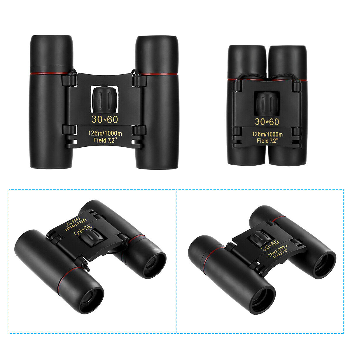 30x60 Compact Folding Binoculars for Day Night Outdoor Use
