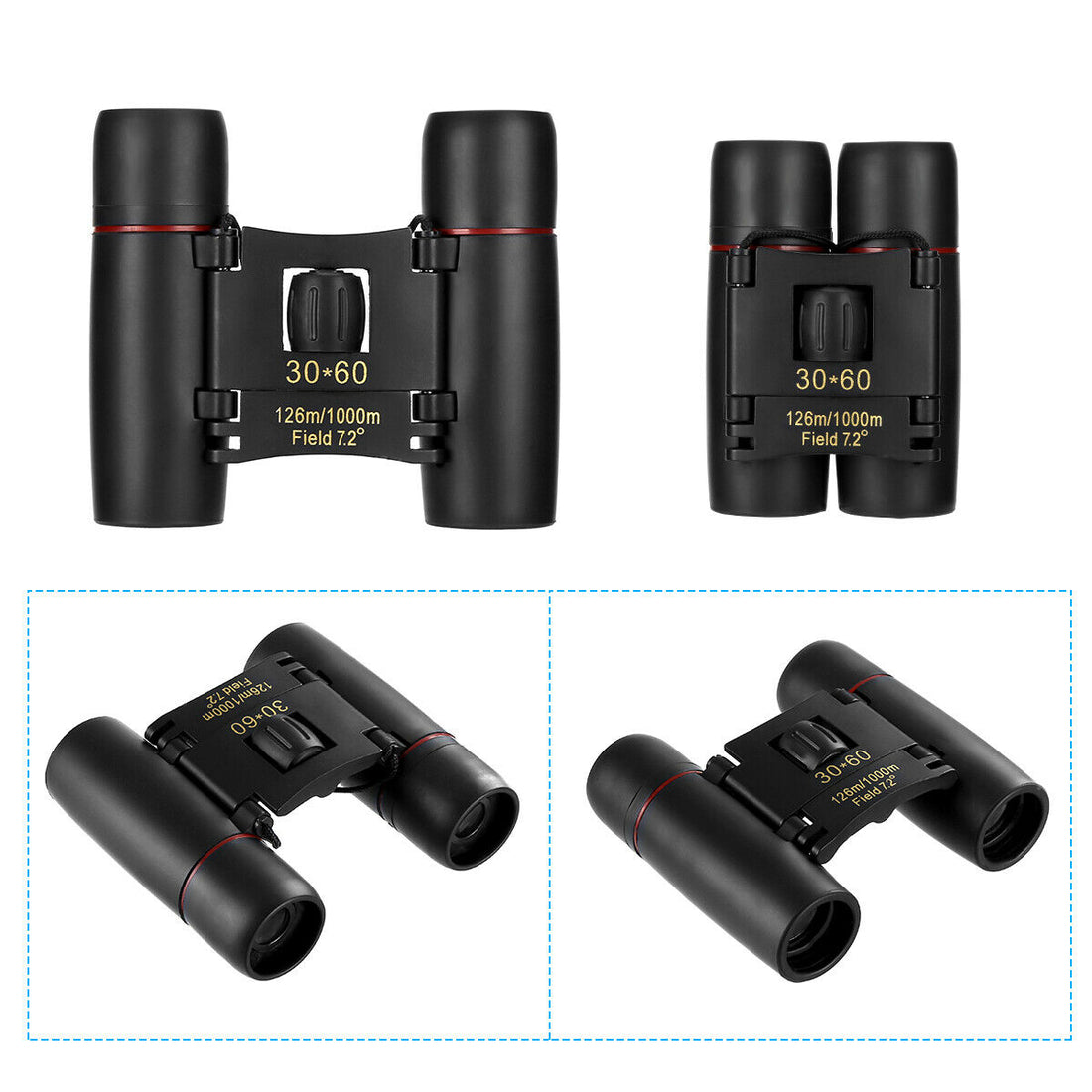 30x60 Compact Folding Binoculars for Day Night Outdoor Use