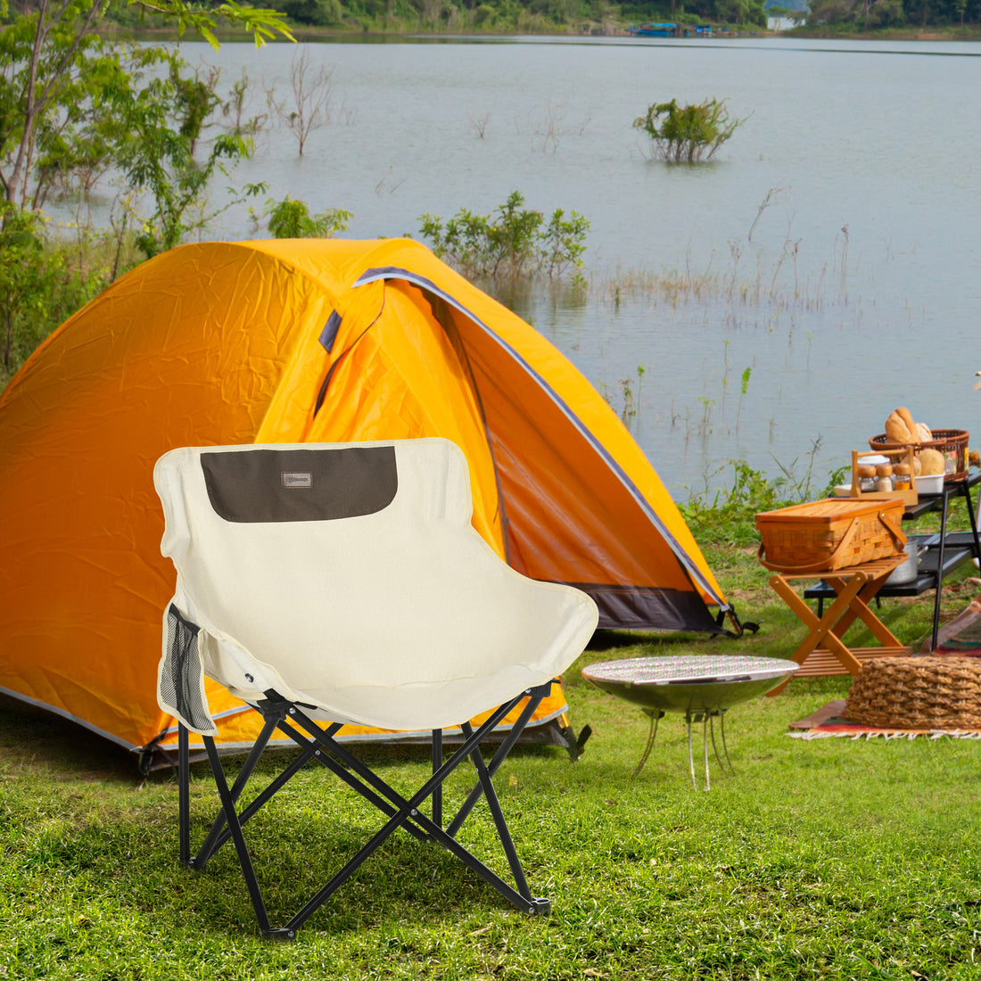 Camping Chair, Lightweight Folding Chair With Carrying Bag And Storage Pocket, Perfect For Festivals, Fishing, Beach And Hiking, White