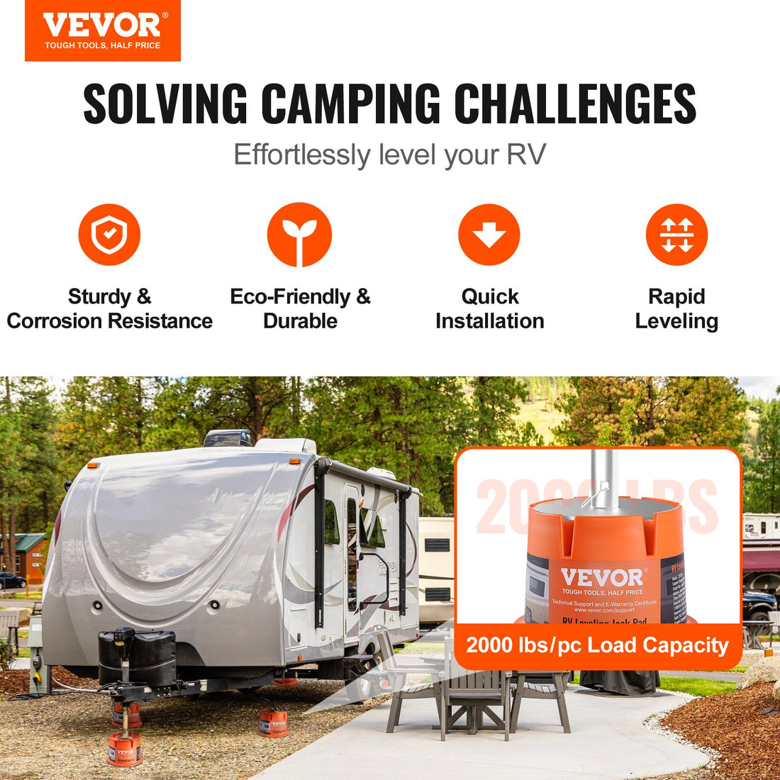 Trailer Jack Block, 2000 Lbs Capacity Per RV Leveling Block, High-quality Polypropylene RV Camper Stabilizer Blocks, RV Travel Accessories Use For Any Tongue Jack, Post, Foot, 5th Wheels, 2-Pack