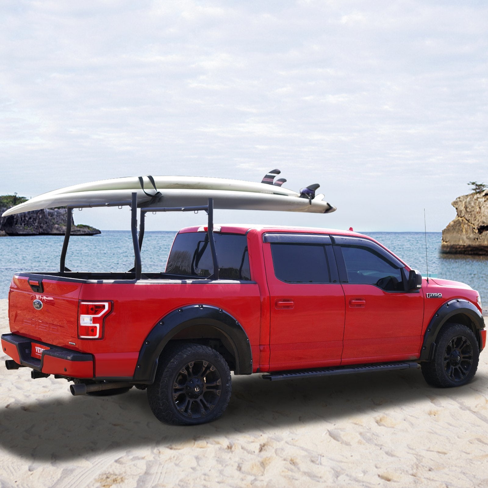 VEVOR Truck Rack, 46-71inch Extendable Truck Ladder Rack, 800 Lbs Capacity Steel Ladder Rack For Truck With Non-Drilling J-bolts, Heavy Duty Truck Bed Rack For Kayak, Surfboard, Lumber, Ladder