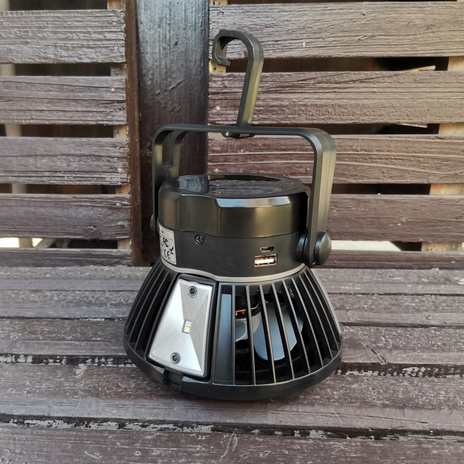 Solar Rechargeable Foldable Camping Fan with Hanging Hook and USB