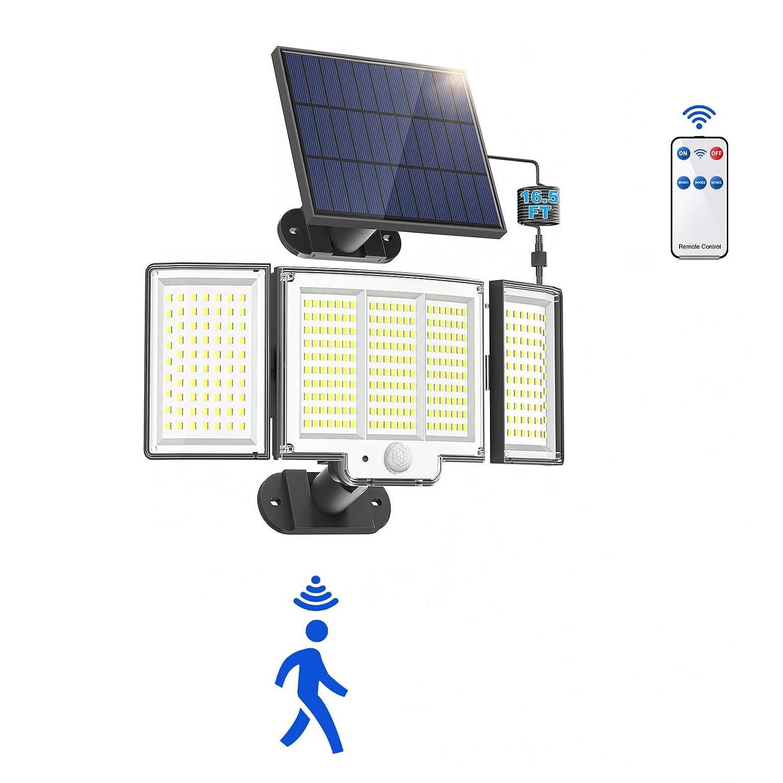 1,2 Pack Solar Lights Outdoor 348 LED Motion Sensor Lights With Remote Control  3 Head Waterproof