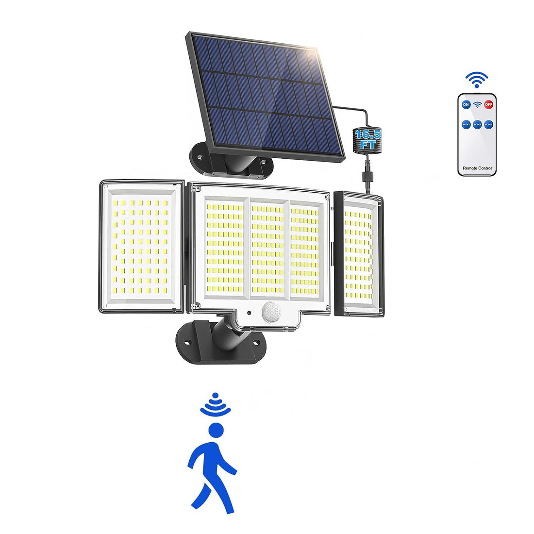 1,2 Pack Solar Lights Outdoor 348 LED Motion Sensor Lights With Remote Control  3 Head Waterproof